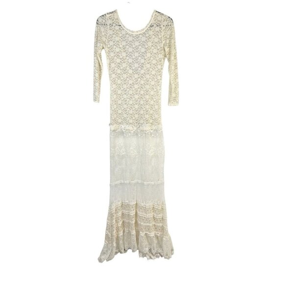 Romantic Ethereal Off White Lace Mesh Overlay Dress Cottagecore Fairycore Sz S - Picture 1 of 11